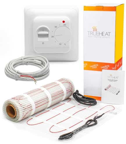 Electric Underfloor Heating Mat Kit for Tile or Stone Floors 200W/m2-4m2 with Manual Thermostat