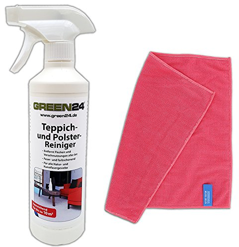 Teppich- und Polsterreiniger SET mit Mikrofasertuch - Professioneller, tiefenwirksamer Schmutzlöser zur schonenden Intensivreinigung von Teppichböden, Polstern sowie allen feuchtigkeitsbeständigen und farbechten Natur- und Kunstfasergeweben.