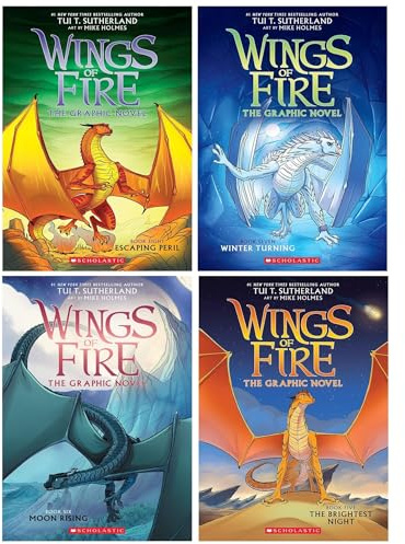 Wings of Fire Series Book 5-8 By Tui T. Sutherland Graphic Novel 4 Books Collection (The Brightest Night, Moon Rising, Winter Turning & Escaping Peril)