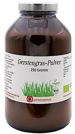 Quintessence Gerstengras Pulver Bio 250g - Reines Naturprodukt aus regionalem Anbau, Vegan, Köstlicher Premium Vital Drink, Hoher Nährstoffgehalt