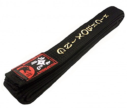 Budodrake Schwarzer Gürtel Bestickt Kickboxing, Schwarzgurt mit Goldener Bestickung (240)