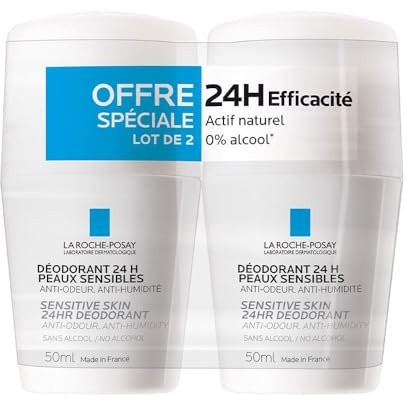 La Roche-Posay, Physiologisch, physiologisches Deodorant, natürliche Wirkstoffe, ideal für empfindliche Haut, 24-Stunden-Wirkung, ohne Alkohol, 2 x 50 ml