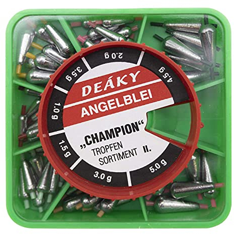 Angel Domäne Tropfenblei Bleisortiment Champion II 50 Stück Bleioliven im Gewichtsbereich von 1-5g