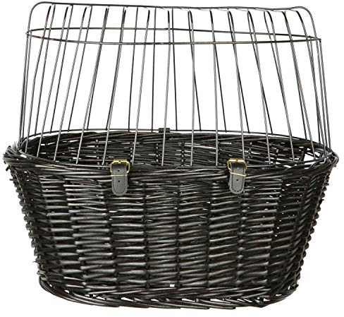 TRIXIE dog basket for the front of the bike up to 5 kg 50 × 41 × 35 cm - woven dog bike basket for the handlebars - in a chic wicker look with plastic grille, 2818