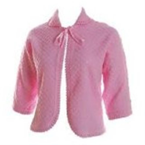 Lady Olga Ladies Knitted Traditional Front Tie Bed Jacket Bolero style ¾ Length sleeves Pink Size
