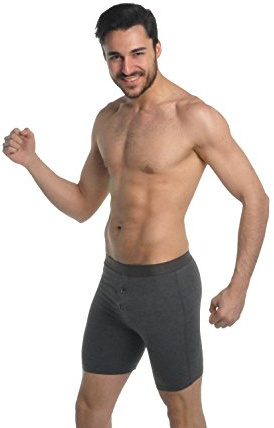 elegance1234 Men's Soft Cotton Long Leg Boxer Shorts with Button Fly (XX-Large, Charcoal)