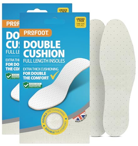 Profoot Double Cushion Insoles - Full Length Insoles - Unisex - Extra Thick Cushioning - Dual Layer Shoe Inserts - Ideal for Foot Discomfort - One Size Fits All - (2 Pack)