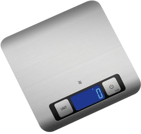 WMF Digitale Küchenwaage 20 x 20 x 1 cm, Backwaage, Küchenwaage digital, Haushaltswaage, Edelstahl, grammgenau, Tara-Funktion, 5kg Maximalgewicht, silber