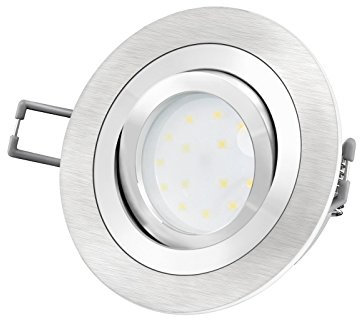 SSC-LUXon LED-Einbaustrahler Ultra flach (30mm) RF-2 rund Alu gebürstet schwenkbar mit 4W LED Modul warmweiß 2700K 230V ohne Trafo | Oberfläche Aluminium gebürstet | glanzpolierter Innenring