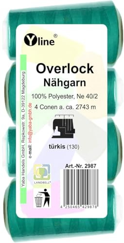 Overlock 2987 - 4 bobine di filo da cucito, 2743 m, NE 40/2, 100% poliestere, colore: Turchese