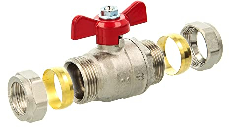 Tecuro Válvula de bola con anillo de sujeción para tubo de cobre Ø 22 mm