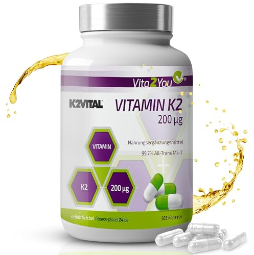 Vita2You Vitamin K2-200µg - 365 Kapseln - Original K2VITAL® - > 99,7% All-Trans - Jahrespackung - Natürliches Menaquinon MK-7 - Premium Qualität - Made in Germany