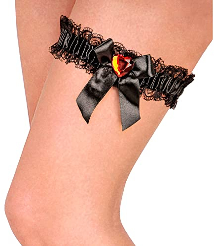 Widmann 2. 8201S Schwarzes Strumpfband Mit Schleife Und Rotem Herzjuwel, Einheitsgröße