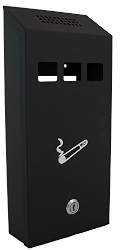 Buckingham Wand montiert Outdoor abschließbar Zigarette Bin/Aschenbecher/Ash Bin/Heavy Duty Aschenbecher in 2 Slots, Schwarz