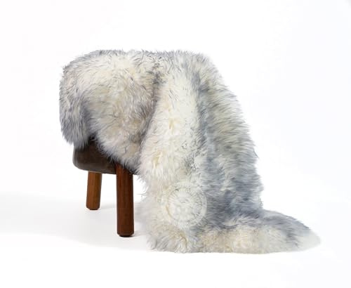 Sunshine Cowhides Sheepskin Rug - 100% Genuine Sheepskin Chair Throw Cover & Area Rugs for Living Room, Bedroom, Office Floor & Bathroom, Premium Decor for Aesthetic Living (Tipped Gray)