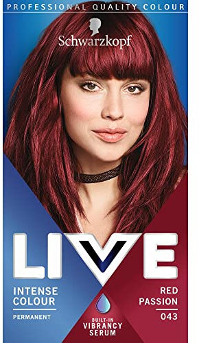 Schwarzkopf LIVE Intense Colour Passion Red Teinture permanente 043 longue durée avec sérum vibrant intégré, résistant à la décoloration