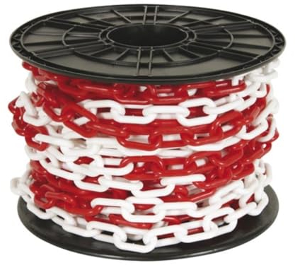 Perel Chaîne de balisage, sur rouleau, pour la délimitation des zones dangereuses ou interdites d'accès, utilisation intérieure et extérieure, plastique, rouge/blanc, 25 m, 8 mm