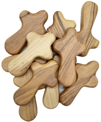 Zuluf Set of 10 Olive Wood Crosses 2.5 – Handmade Mini Fidget Crosses, Wooden Pocket Crosses for Prayer and Comfort, Christian Faith Gifts from the Holy Land