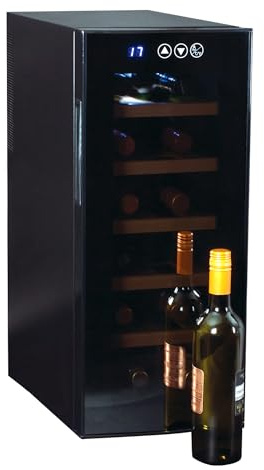 Koolatron Deluxe 12 Bottle Wine Cooler with Beech Wood Racks, Black, Thermoelectric Wine Fridge, 1 cu. ft. Freestanding Wine Refrigerator, Red, White and Sparkling Wine Storage for Kitchen or Home Bar