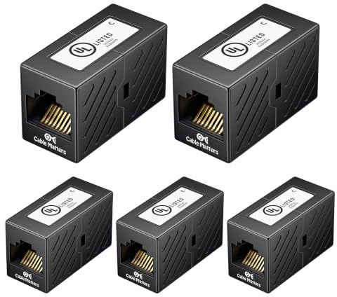 Cable Matters [UL Listed] 5-Pack 10Gbps Cat 6 Ethernet Coupler (RJ45 Coupler, Cat6 Coupler, Ethernet Extender Adapter) in Black, Compatible with Cat6A, Cat5e