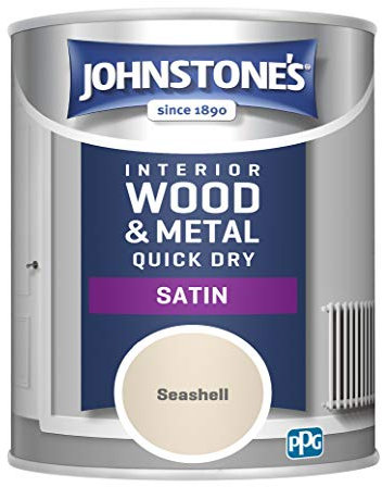 Johnstone's - Wood & Metal Paint - Satin Finish - Seashell 750ml - Water Based - Non Drip & Quick Drying - Radiator Paint - Low Odour - Dry in 1-2 Hours - 8m2 Coverage per Litre