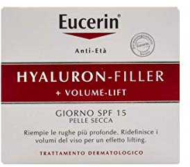 Eucerin Hyaluron-Filler + Volume-Lift Crema Giorno Pelle Secca SPF 15 50 ml, Crema viso antirughe per un effetto lifting immediato, Formula con Acido Ialuronico rimpolpante per pelle secca