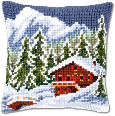 VERVACO Kit Cuscino Punto Croce Paesaggio INNEVATO Set Ricamo Principianti Cuscini Gobelin Decorativi ca. 40 x 40 cm Accessori per Lavoretti Creativi DIY Casa Decor Hobby Adulti Cross Stitch