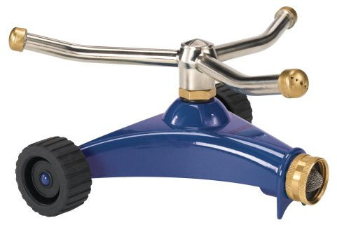 Dramm 15055 ColorStorm Premium 3-Arm Whirling Sprinkler with Heavy-Duty Metal Wheeled Base, Blue