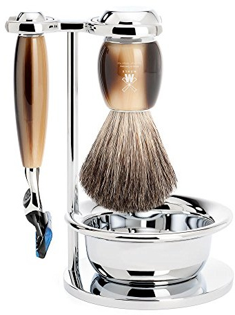 MÜHLE VIVO Brown Horn Resin 4-Piece Pure Badger 5-Blade Razor Shaving Set