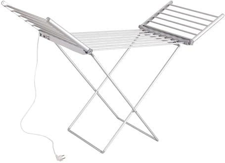 Electric Heated Clothes Airer - Aluminium Winged Indoor Laundry Dryer, Horse Rack Wet Washing Dry | Energy-Efficient, Warmer Drying - 18 Bars, Folding, With Wings, Foldable & Space Saving, Portable