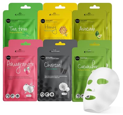 celavi Essence Facial Face Mask Paper Sheet Korea Skin Care Moisturizing 12 Pack (Mix - 2 of Each)