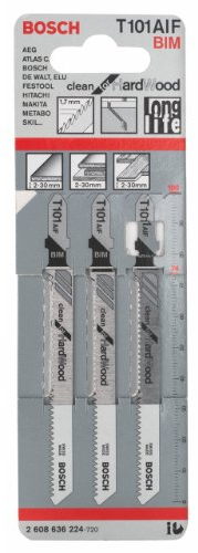 Bosch Professional 3 x Hojas de sierra de calar T 101 AIF Clean for Hard Wood (para Madera dura, corte recto, accesorios Sierra de calar)