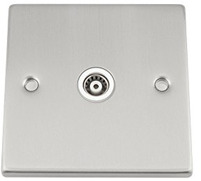 TV Coaxial Aerial Socket Single 1 Gang - Satin Matt Chrome Square - White Insert