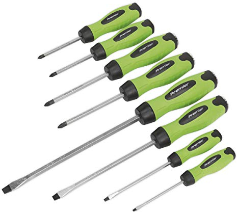 Sealey HV002 Screwdriver Set 8 Piece Hammer-Thru Hi-Vis Green