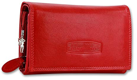 Money Maker RFID Blocker Portefeuille en cuir véritable pour femme Rouge 15,5 x 3 x 9,5 cm, Portefeuille RFID