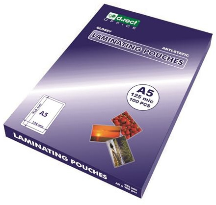 D.RECT Laminating Pouches A5 125mic - Thickness 2 x 125 (200) Hot Laminating Pouches Glossy - Laminating Film Packaging Pack of 100, Film Films Transparent