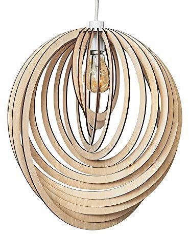 MiniSun | Modern Droplet Shaped Wooden Spiral Design Ceiling Pendant Light Shade | Home Décor, Bedside & Desk Lamp