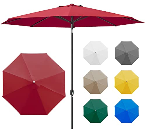 paramondo interpara Sonnenschirm aus 230 g/㎡ Polyesterfaser, Rund Ø 3,5 m, Gartenschirm Marktschirm Knickbar, für Terrasse und Balkon, mit Kurbel, Gestell Anthrazit, Weinrot, 8,5kg