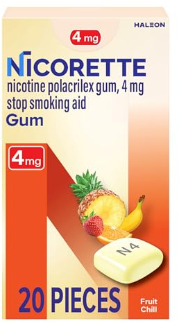 Nicorette 4 mg Nicotine Gum to Help Quit Smoking - Fruit Chill Flavored Stop Smoking Aid, 20 Count