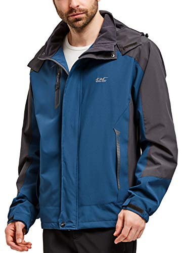 Men Casual Hooded Rain Jacket-Diamond Candy lightweight Waterproof Softshell Raincoat Outdoor Sportswear, Dark Blue, XL