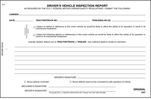 Simplified Driver's Vehicle Inspection Report 5-pk. - Horizontal Book Format with 31 Sets, 2-Ply Carbonless, 8.5 x 5.5, Meet FMCSR Requirements, J. J. Keller & Associates, Inc.
