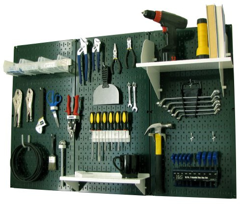 Wall Control Pegboard Organizer 4 ft. Metal Pegboard Standard Tool Storage Kit with Green Toolboard and White Accessories