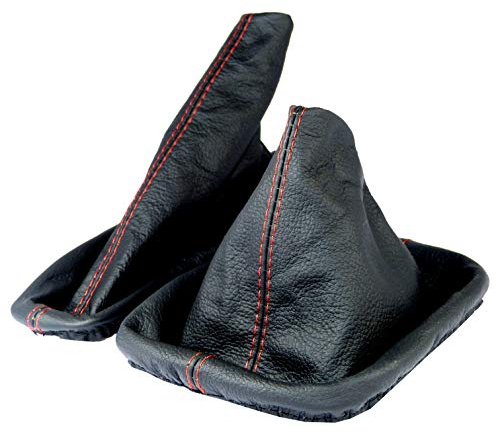 Inter-Sale L&P A0189 Shift Boot and Handbrake hand brake Cuff Set genuine Leather compatible with BMW 3 series E30 black stitching color red
