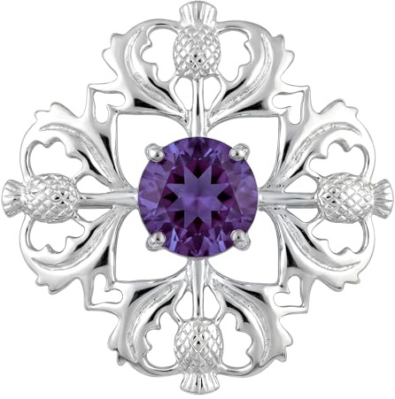 Alexander Castle Women's 925 Sterling Silver Scottish Thistle Brooch Pin with Purple Stone & Jewellery Gift Box - Scottish Gift for Women