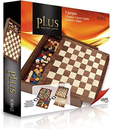 Cayro - 5 Juegos en 1 - Ajedrez, Damas, Backgammon, Parchís y Oca - + 8 - Juegos de Mesa para Niños y Adultos - Tablero de Madera - Más de 2 Jugadores