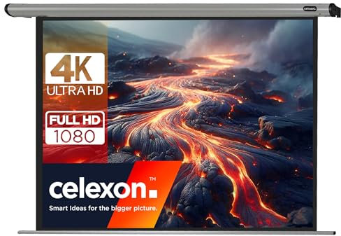 celexon HomeCinema Écran de Projection motorisé 80 | 160x120 cm 4:3 | Écran 4K, Full-HD pour Projections Home Cinéma et présentations Professionnelles avec vidéoprojecteurs | Montage Mural/Plafond