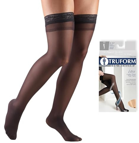 Truform Sheer Compression Stockings, 8-15 mmHg, Women's Thigh High Length, 20 Denier, Black, Large