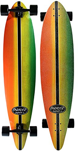 Paradise Longboard Pintail Complete Cruiser Skateboard, Rasta Stain, 10 x 46