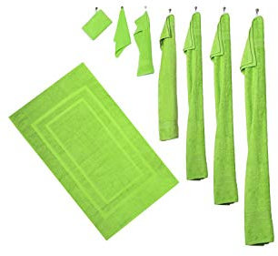EXKLUSIV HEIMTEXTIL 9er Set - 2 Duschtücher, 2 Handtücher, 2 Badetücher, 2 Gästetücher, 1 Badvorleger - Apfelgrün