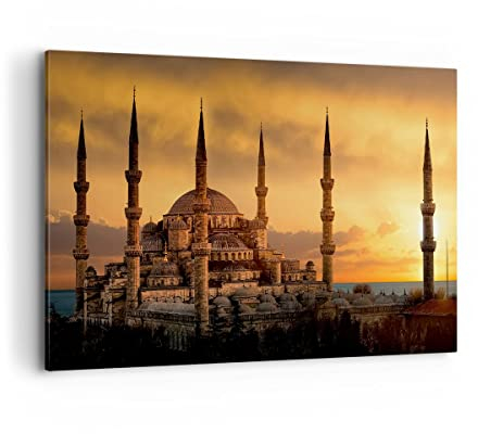 Wandbilder Dekoration Wohnzimmer Sonnenuntergang istanbul türkei reise Bilder auf Leinwand 120x80cm Leinwandbild Schlafzimmer Deko Wand Kunstdruck Art Groß XXL Wanddeko Bild Decor Canvas AA120x80-2846